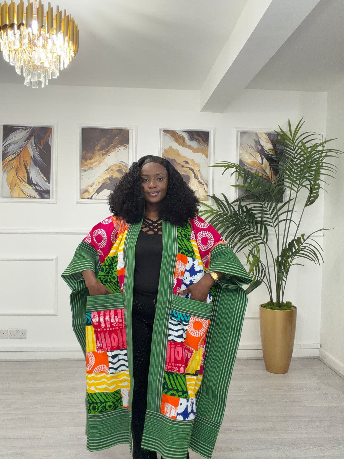 Green Asooke & Ankara kimono