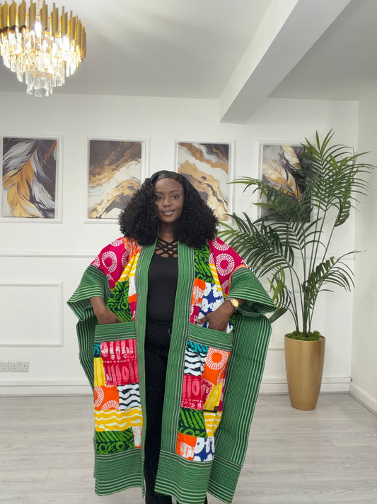 Green Asooke & Ankara kimono