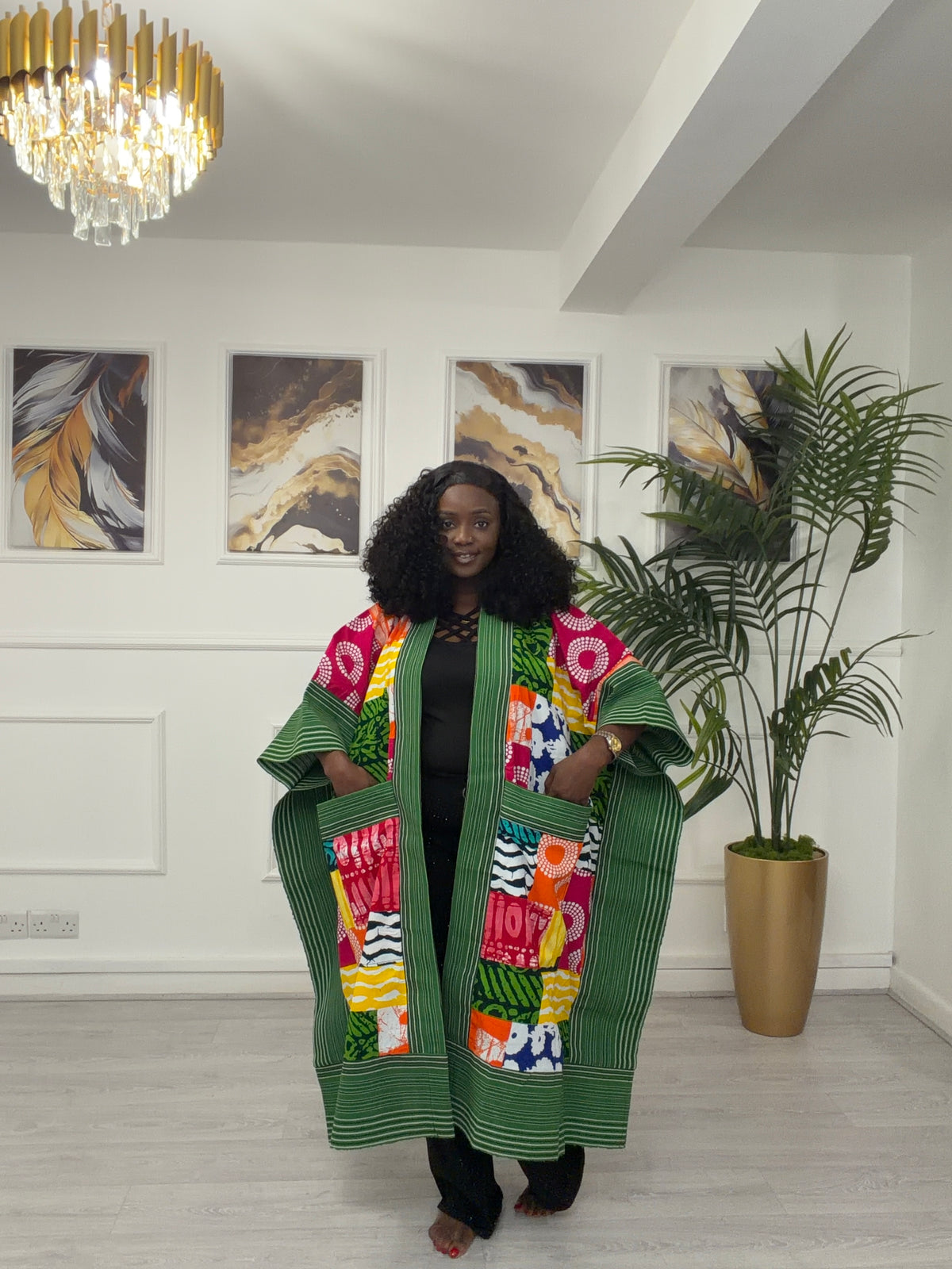 Green Asooke & Ankara kimono