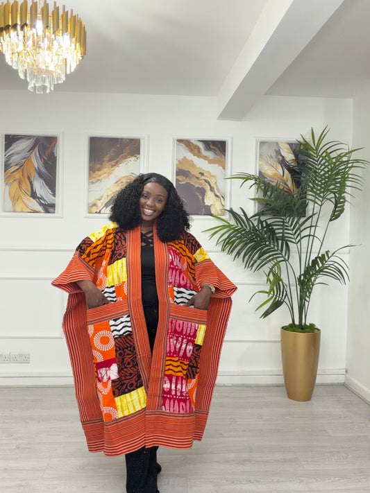 Orange Asooke & Ankara kimono