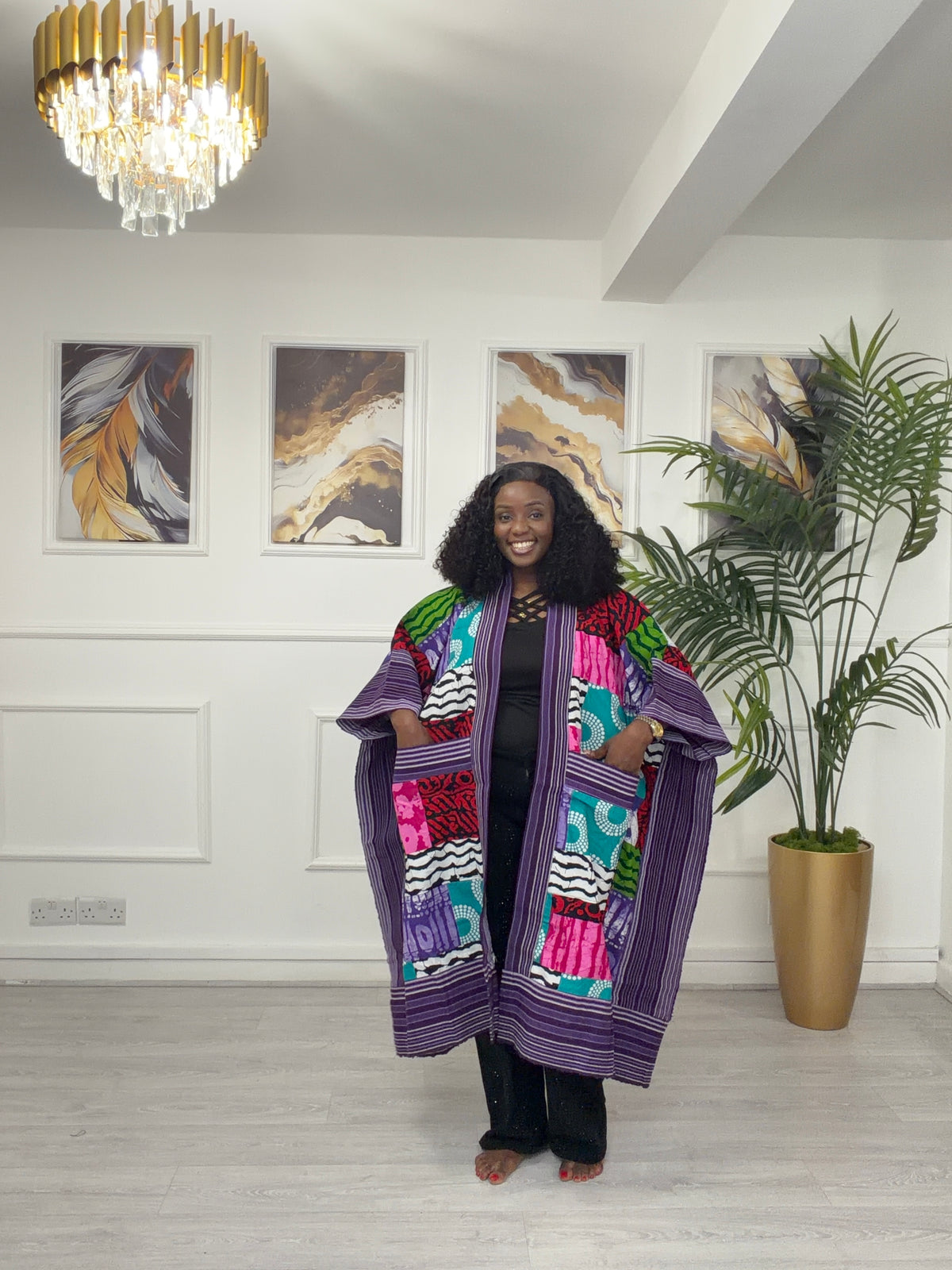 Purple Asooke & Ankara kimono