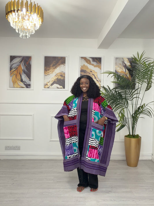 Purple Asooke & Ankara kimono