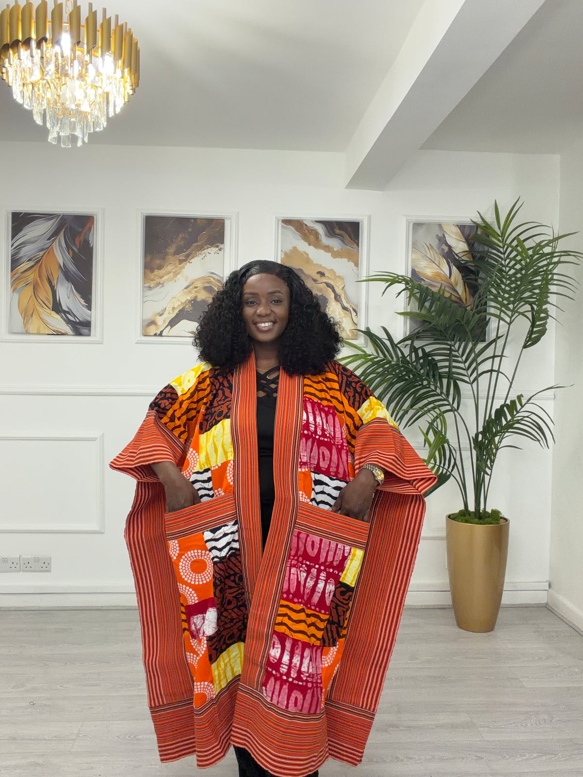 Orange Asooke & Ankara kimono