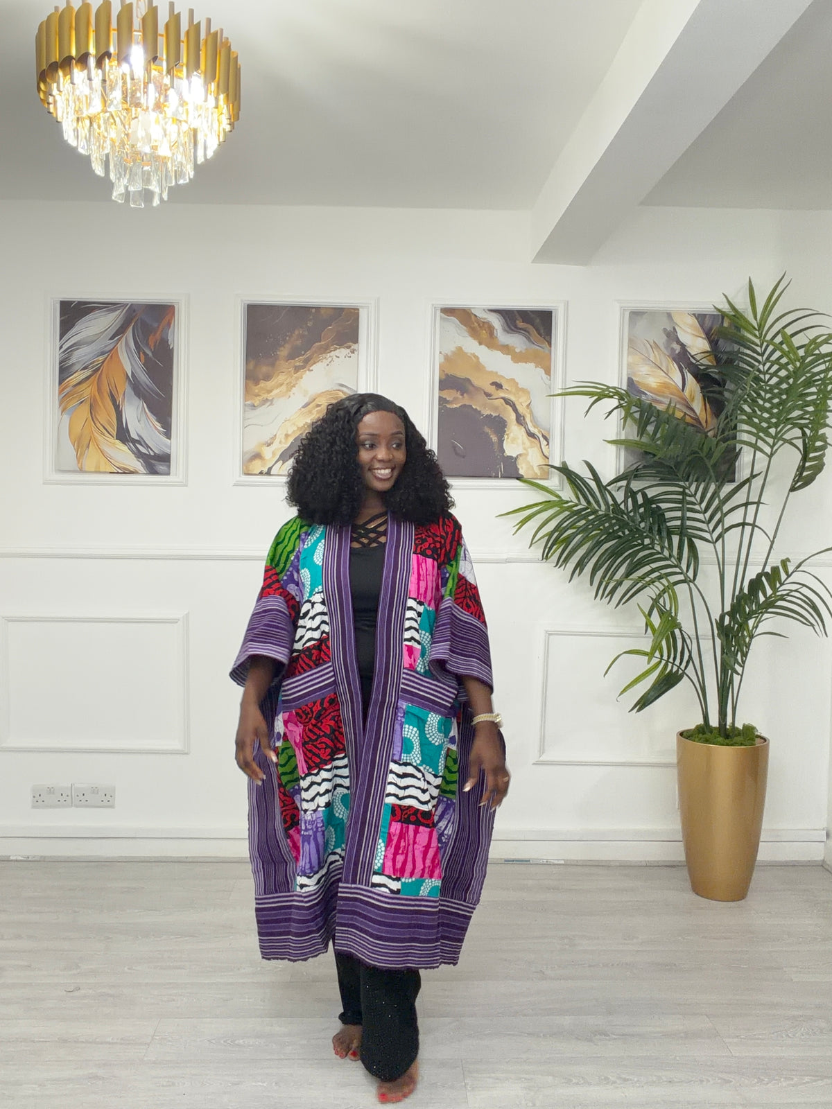 Purple Asooke & Ankara kimono